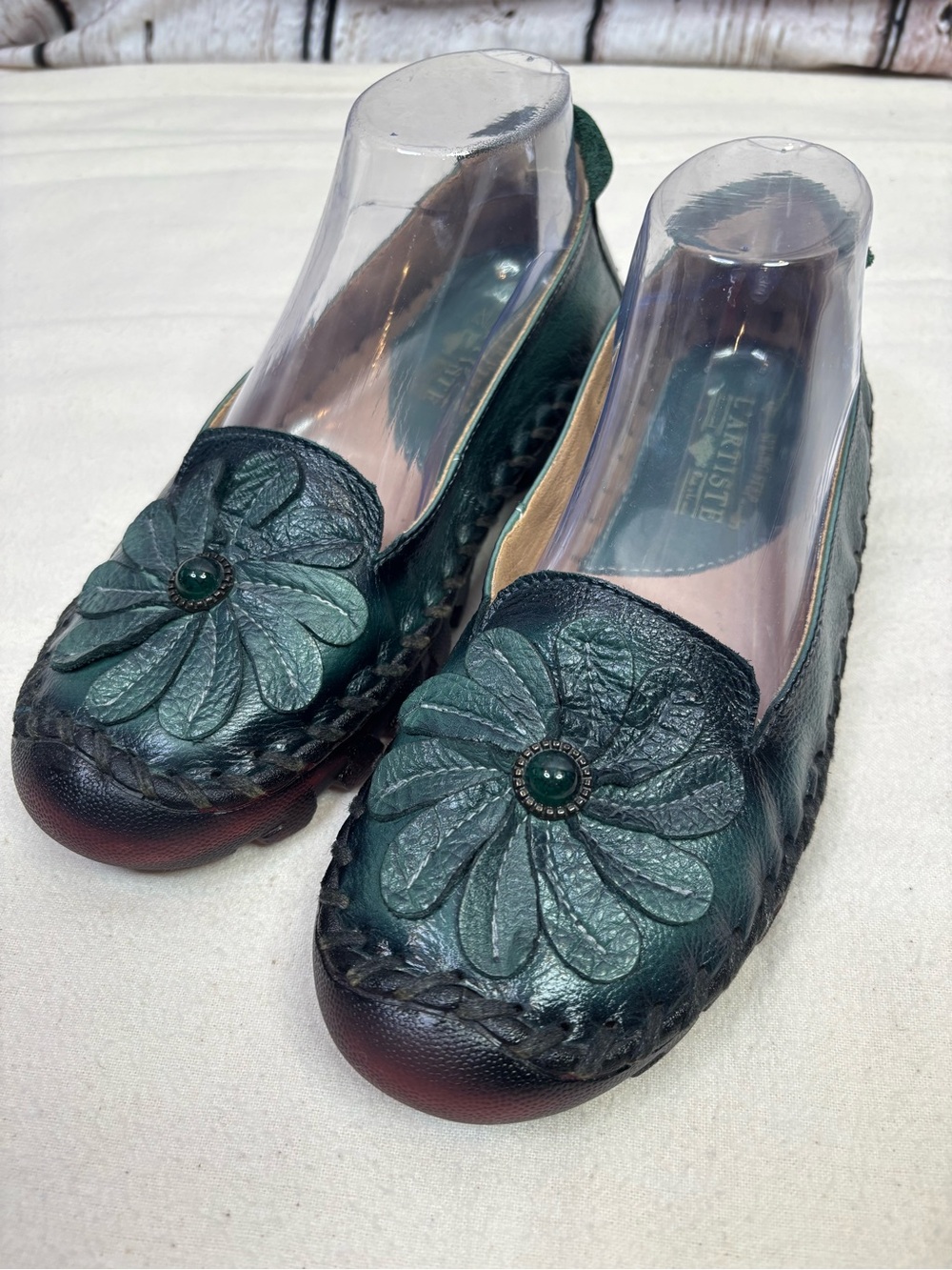 Spring Step L’Artiste Women’s EU 39 |U.S. 8.5 Slip On Leather Flats Green Flower